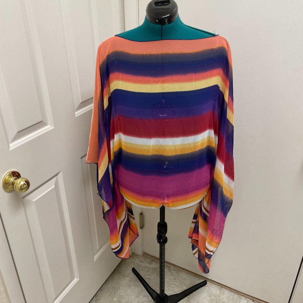Allen B Multi Color Sheer Poncho/ Blouse. Size L/ OS